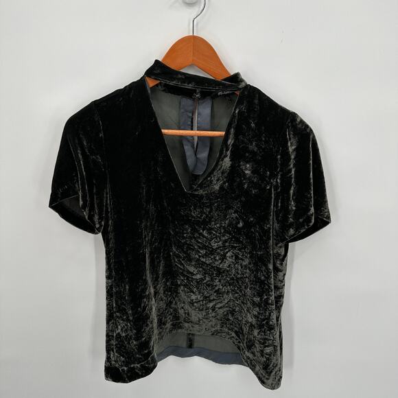 MADEWELL Short Sleeve Choker Collar Velvet Silk Blend Blouse H1947 // XXS - Picture 3 of 9